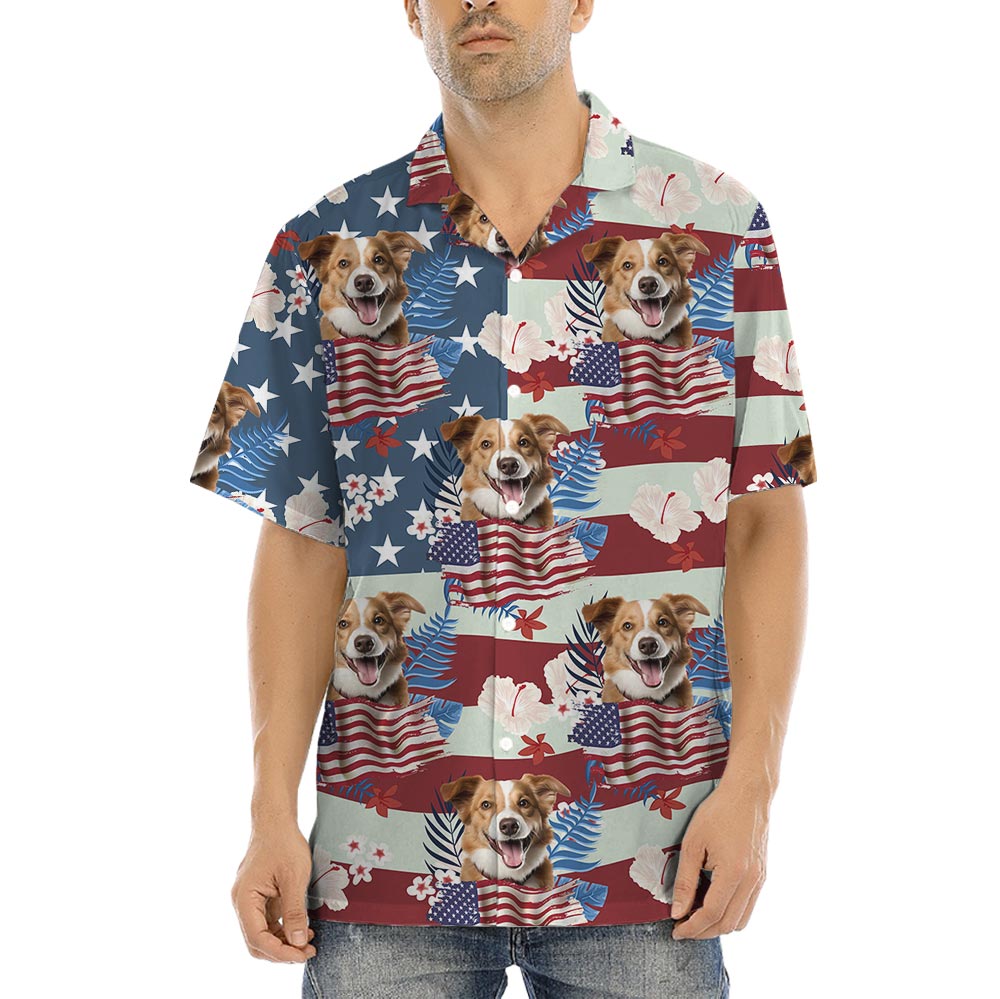 American Flag Hawaiian Button Shirts Custom Dog Cat - variant image 1
