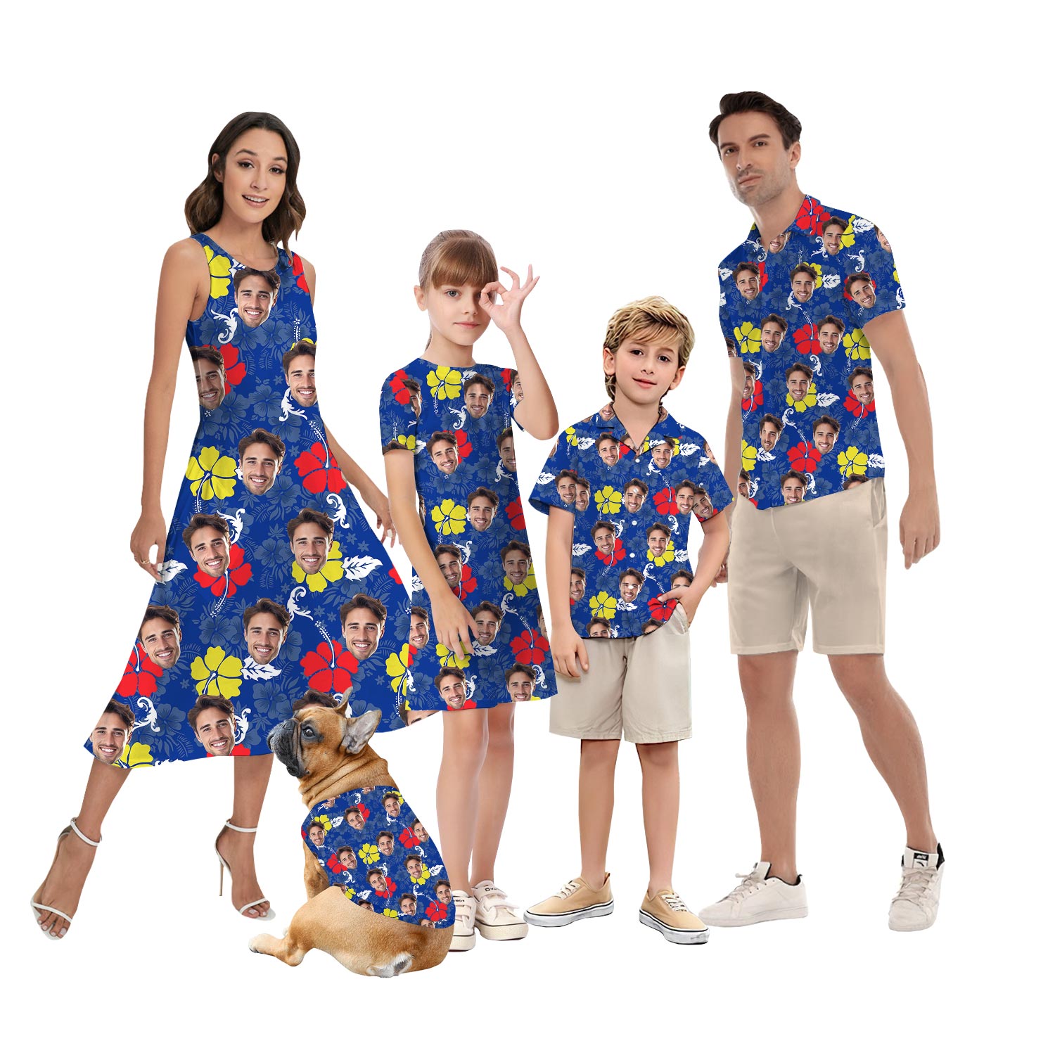 Blue Custom Family Aloha Wear With Multiple Faces - variant image 1