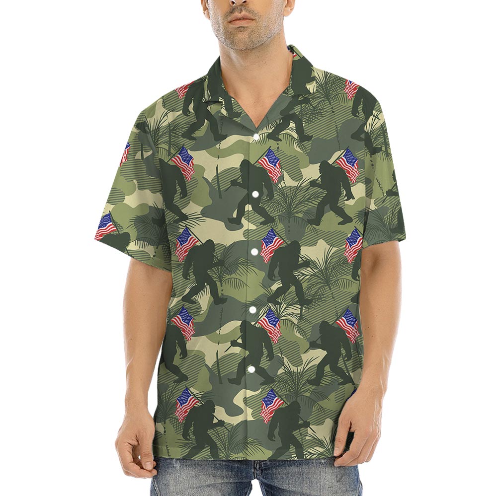 Bigfoot Patriotic Camouflage Men's Button Hawaiian Shirt - variant image 1