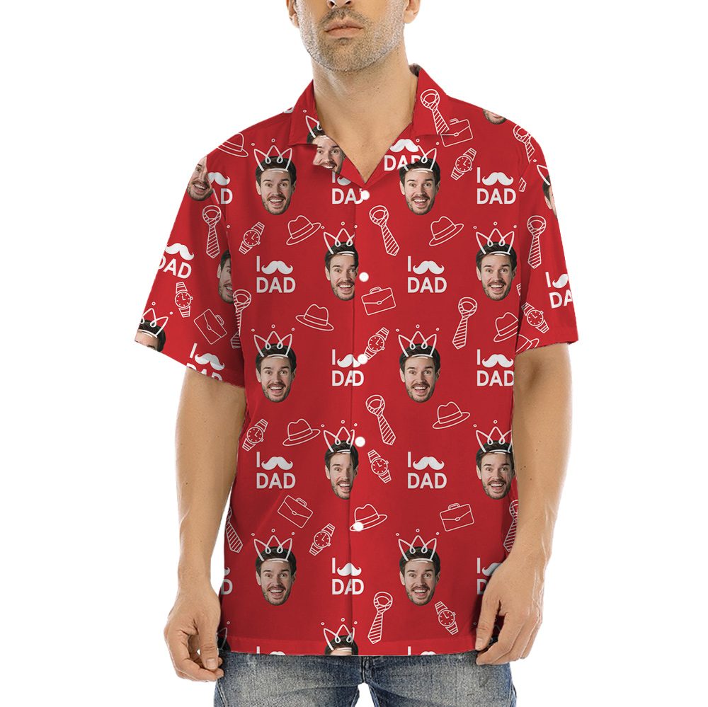 Father's Day Gift Ideas Custom Face Red Hawaiian Shirt - variant image 1