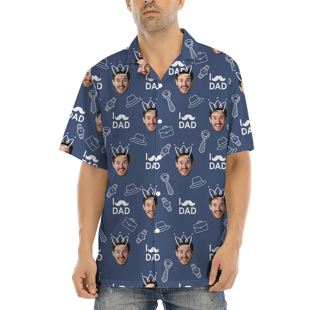 I Love Dad Custom Face Navy Hawaiian Shirt - variant image 1