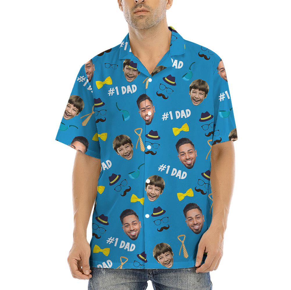 Number One Dad Custom Face Blue Hawaiian Shirt - variant image 1