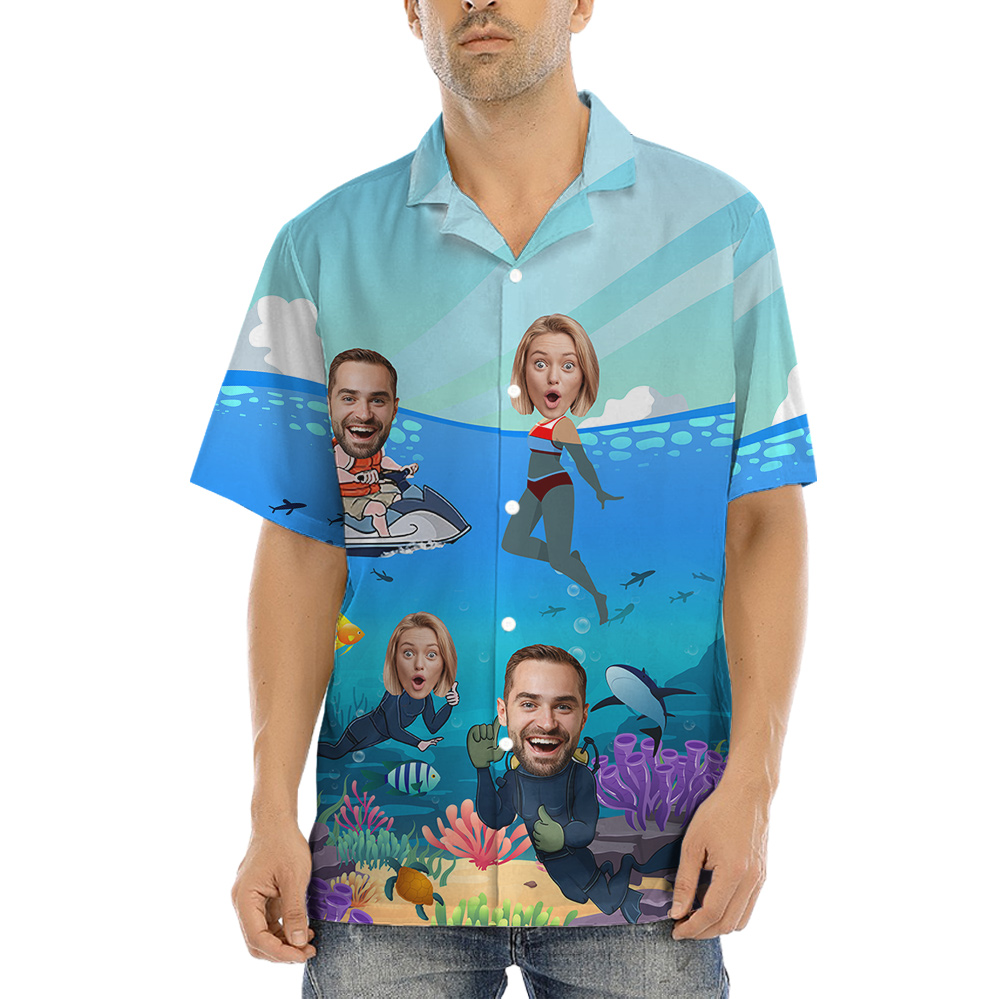 Custom Couple Faces Hula Button Up Shirts - variant image 1