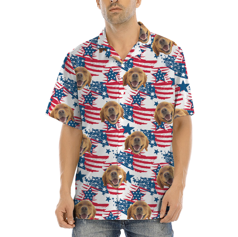Funny Custom Dog Face 4th Of July Hawaiian Button Up Shirt - variant image 1