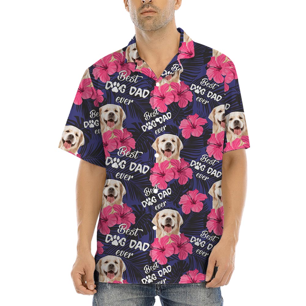 Floral Dog Dad Men's Aloha Shirt With Custom Pet - variant image 1
