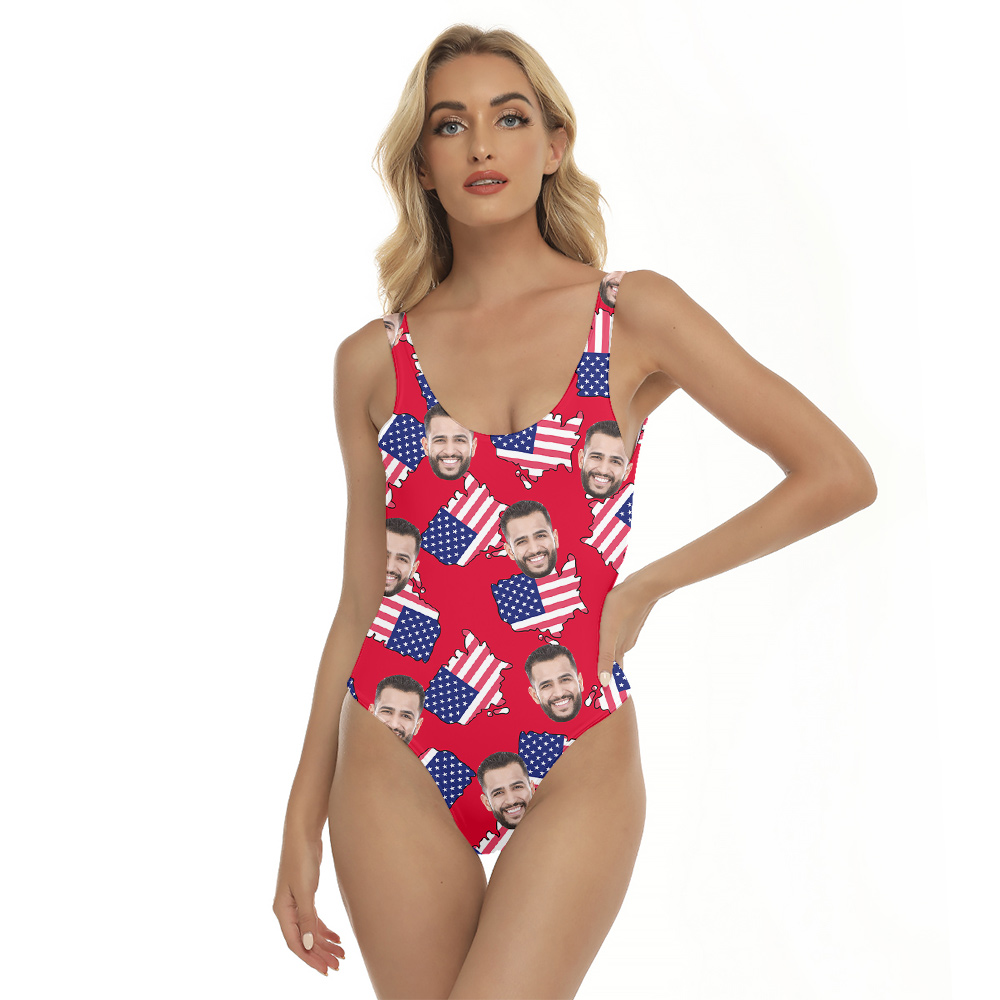 Patriotic American Maps Custom Face Hawaiian Swimsuit - variant image 1