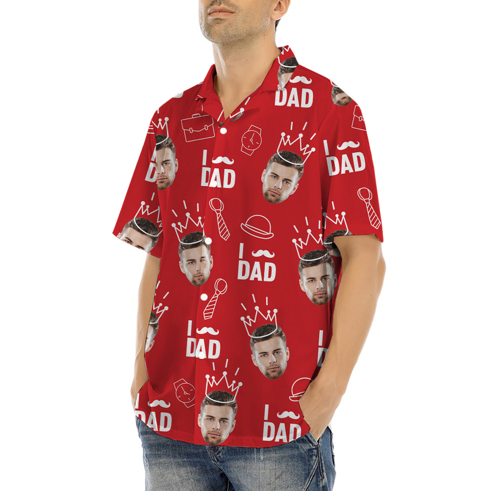 Funny Custom Dad's Face Red Hawaiian Shirt