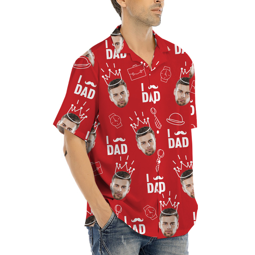 Funny Custom Dad's Face Red Hawaiian Shirt
