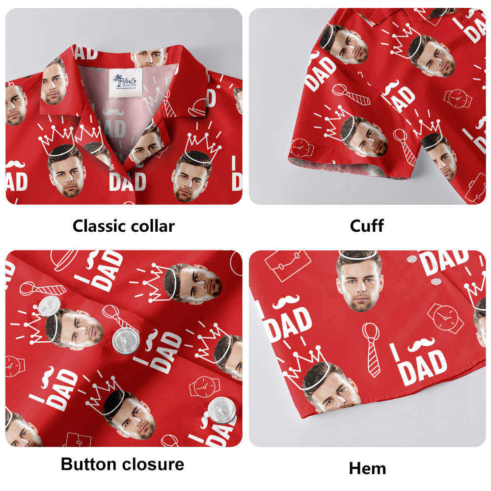 Funny Custom Dad's Face Red Hawaiian Shirt