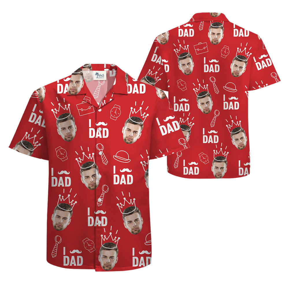 Funny Custom Dad's Face Red Hawaiian Shirt