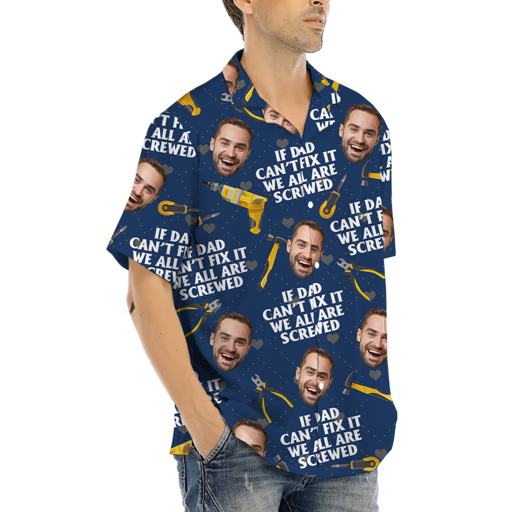 Happy Father's Day Custom Face Navy Hawaiian Shirt