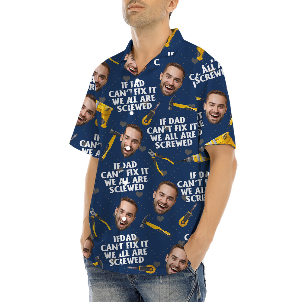 Happy Father's Day Custom Face Navy Hawaiian Shirt
