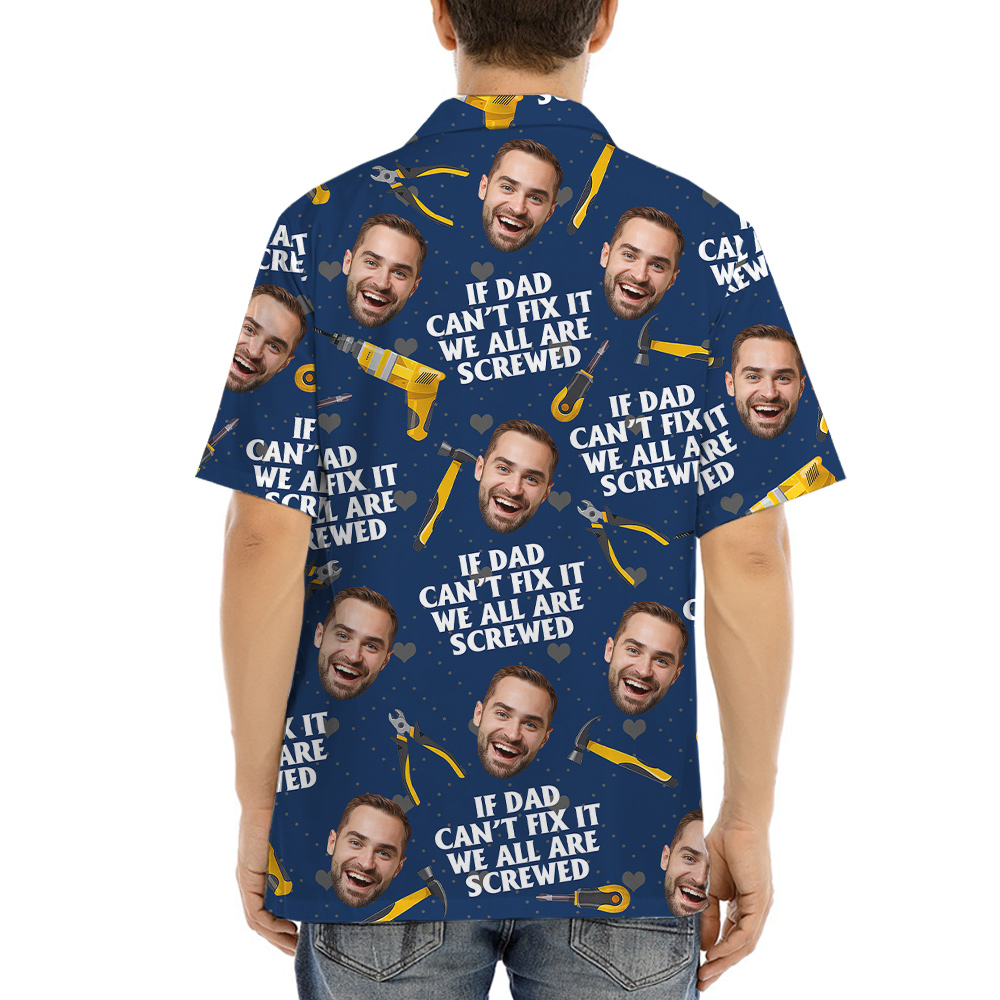 Happy Father's Day Custom Face Navy Hawaiian Shirt