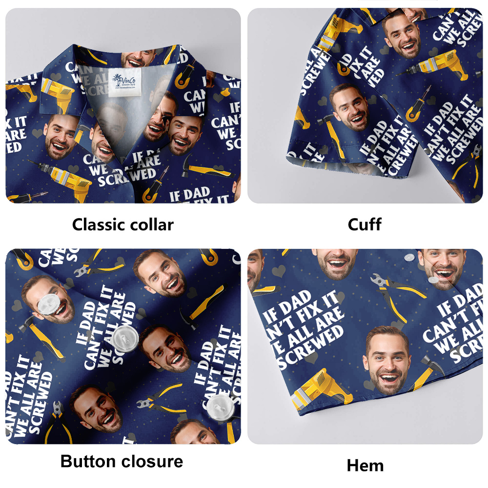 Happy Father's Day Custom Face Navy Hawaiian Shirt