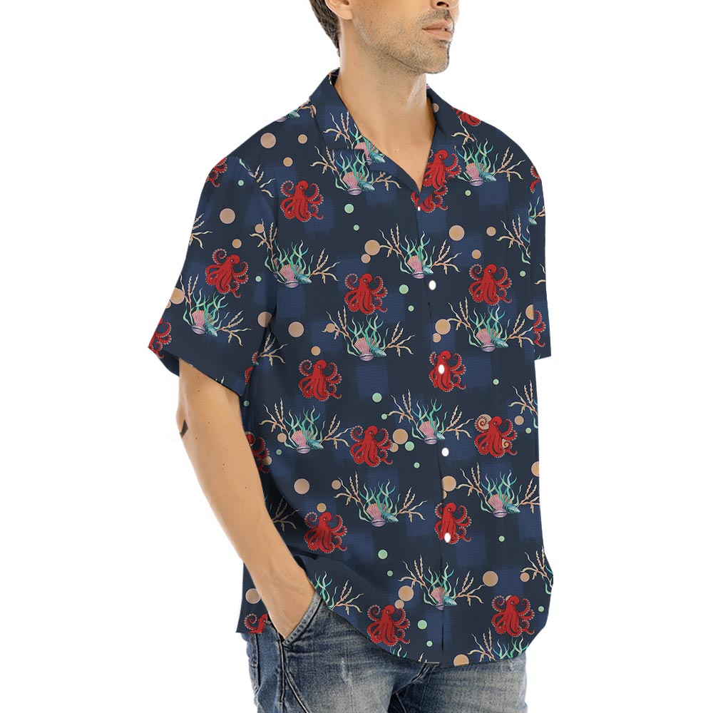Octopus Ocean Hawaiian Shirt For Men Navy