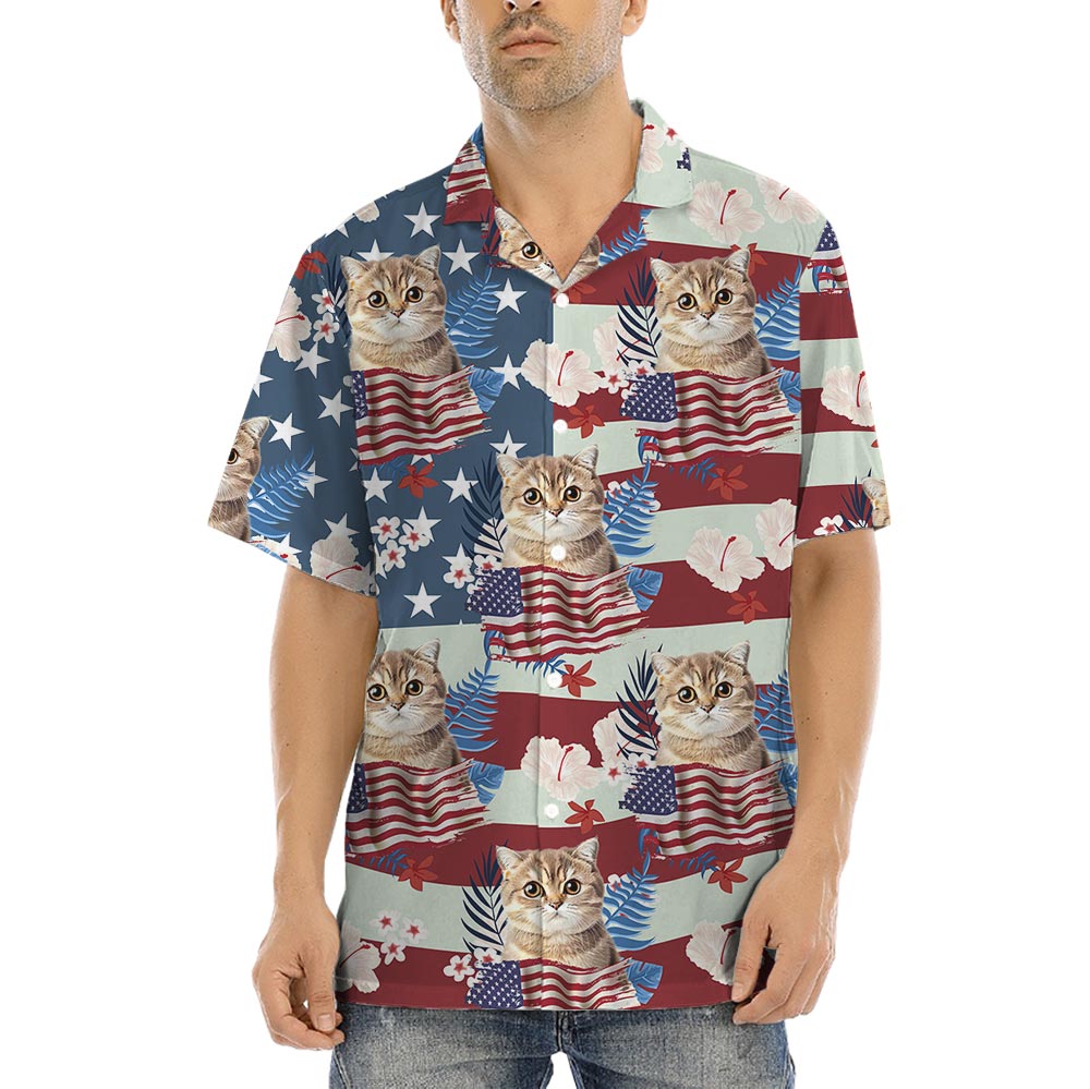 American Flag Hawaiian Button Shirts Custom Dog Cat