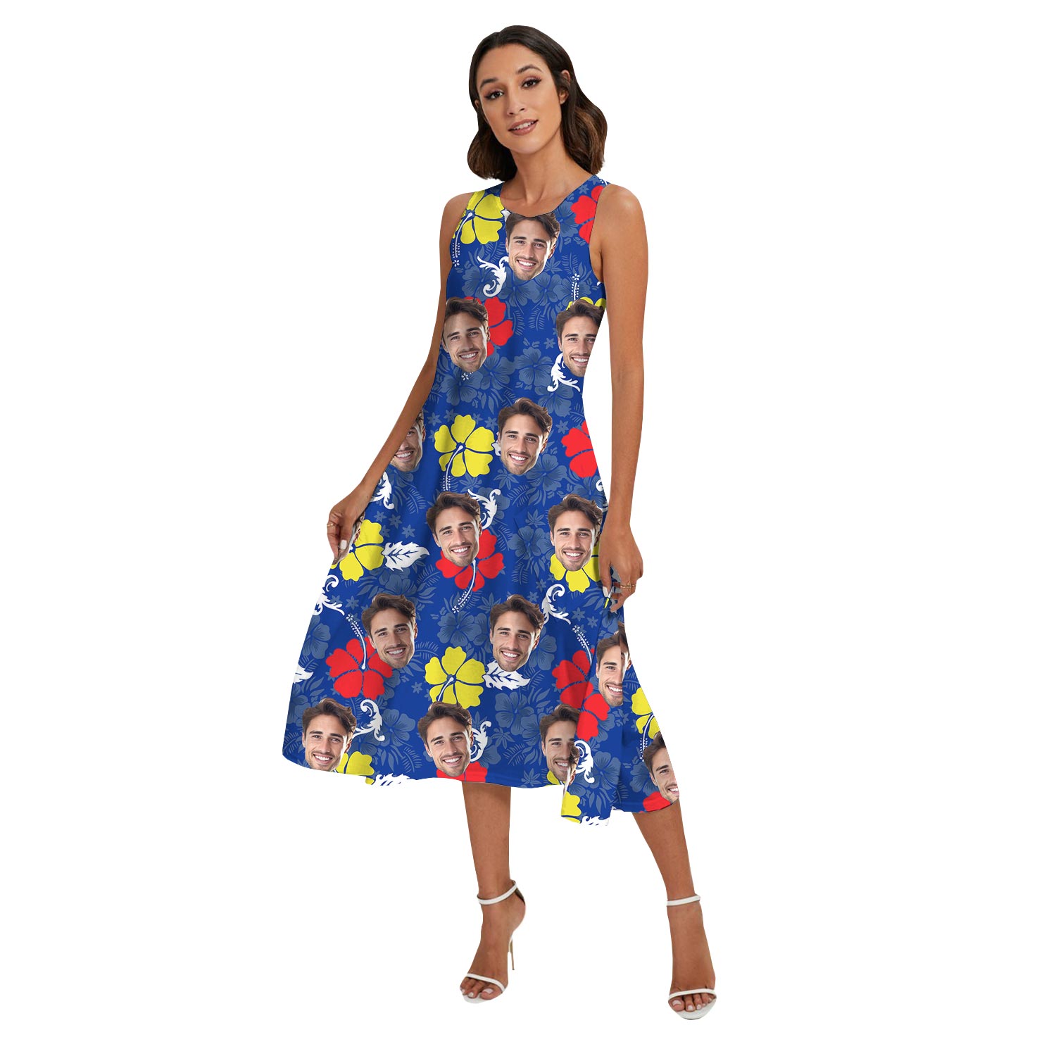 Blue Custom Family Aloha Wear With Multiple Faces