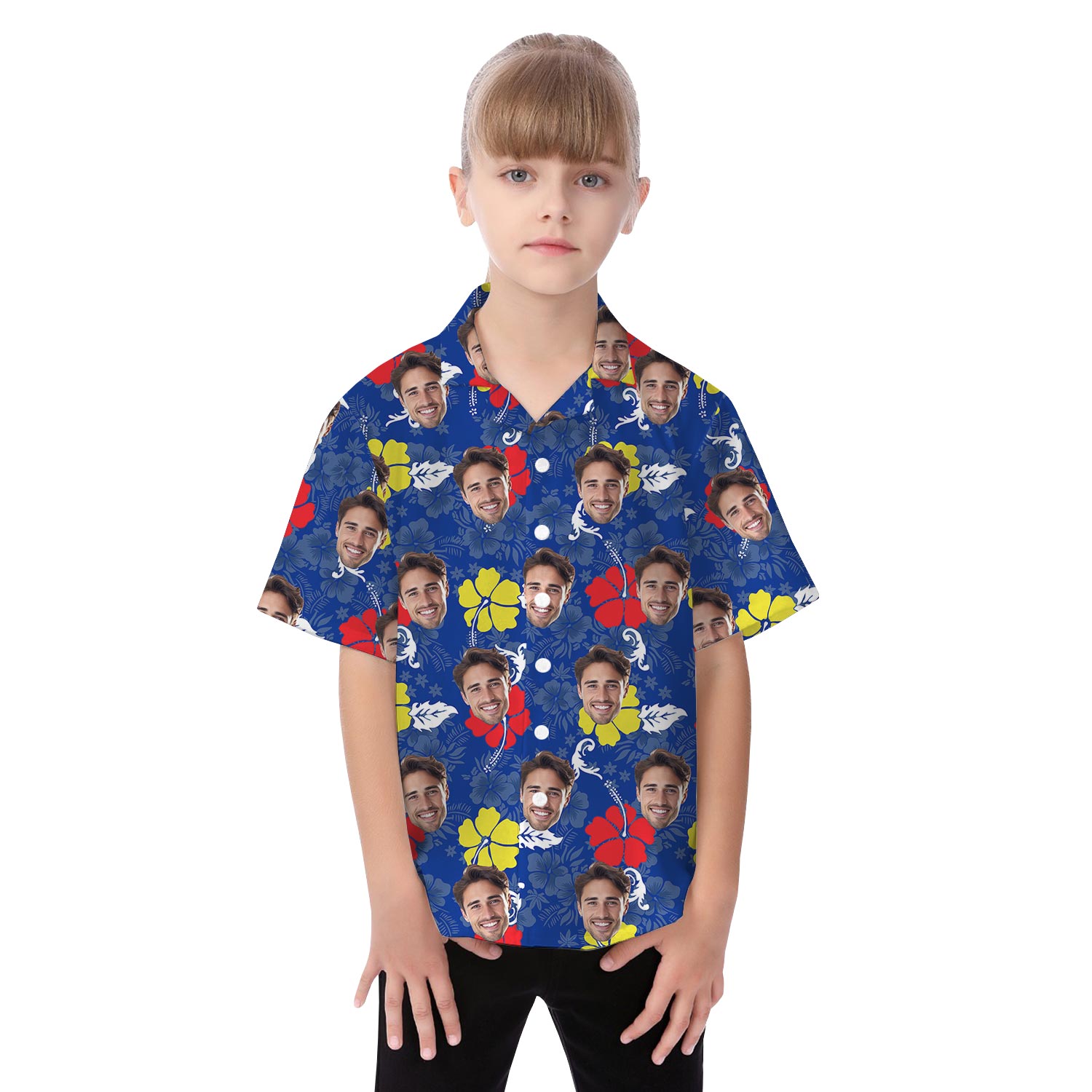 Blue Custom Family Aloha Wear With Multiple Faces