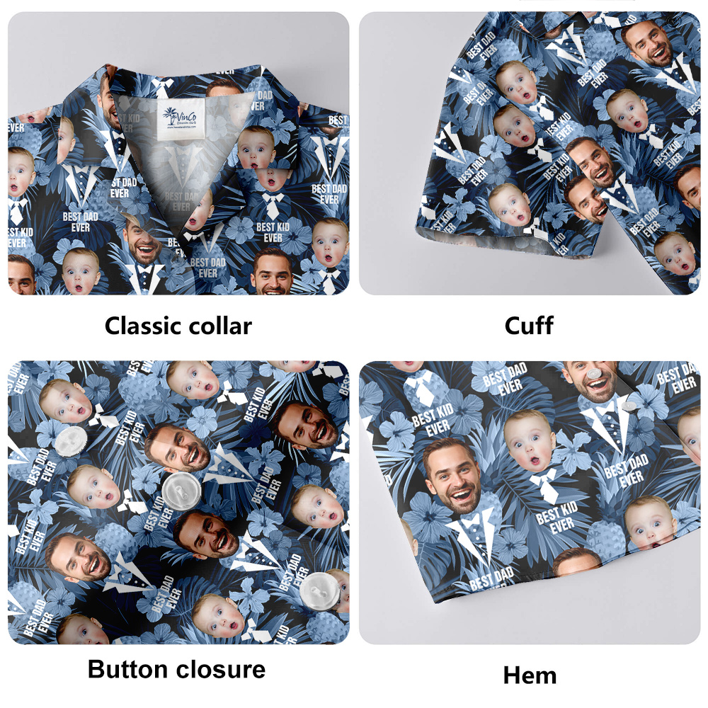 Best Dad Ever Custom Face Father And Kids Blue Hawaiian Shirt