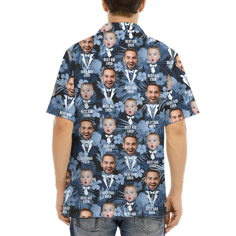 Best Dad Ever Custom Face Father And Kids Blue Hawaiian Shirt