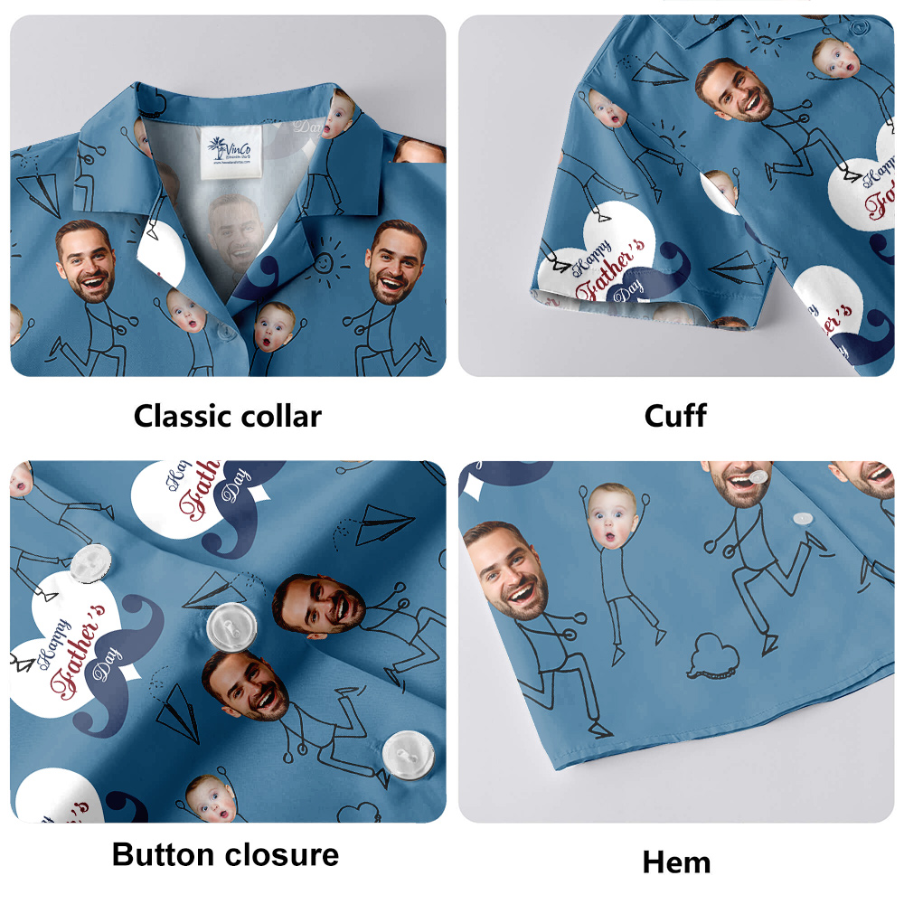 Happy Father's Day Custom Face Dad And Kids Navy Hawaiian Shirt