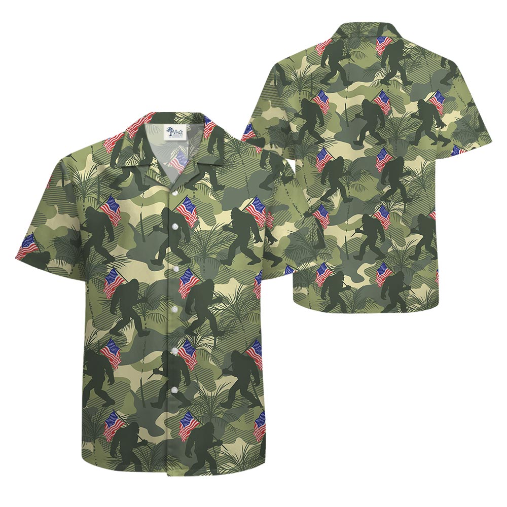 Bigfoot Patriotic Camouflage Men's Button Hawaiian Shirt