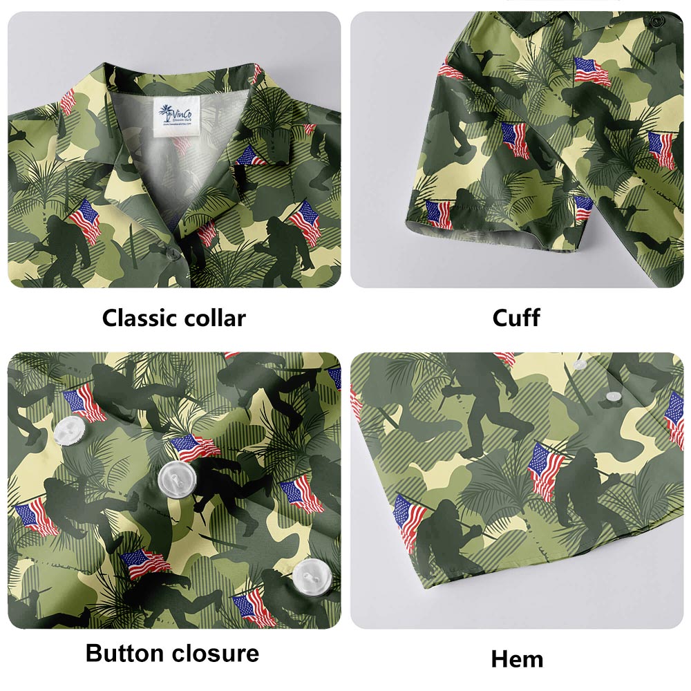 Bigfoot Patriotic Camouflage Men's Button Hawaiian Shirt