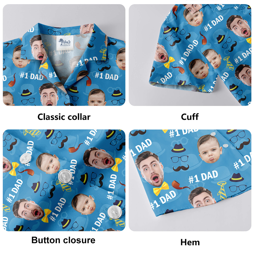 Top Dad Custom Face Father And Kids Blue Hawaiian Shirt