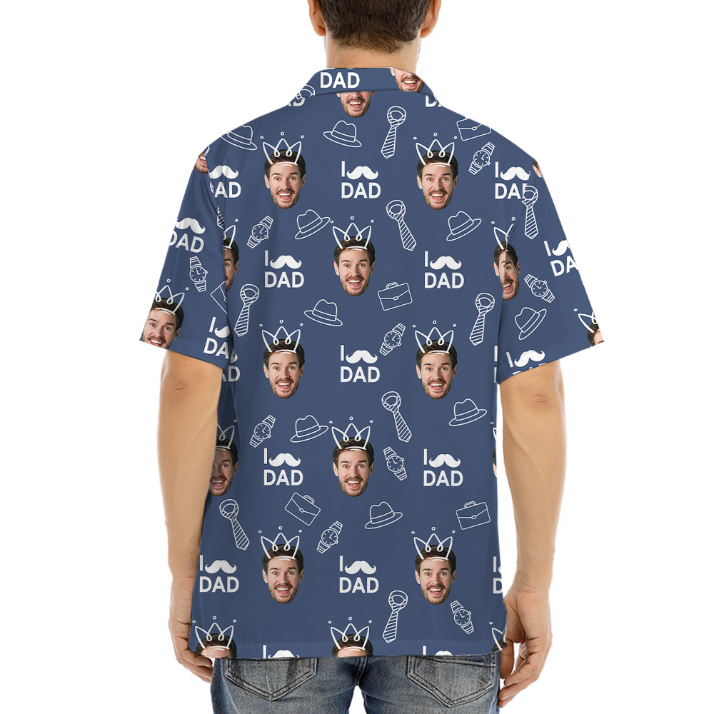 I Love Dad Custom Face Navy Hawaiian Shirt