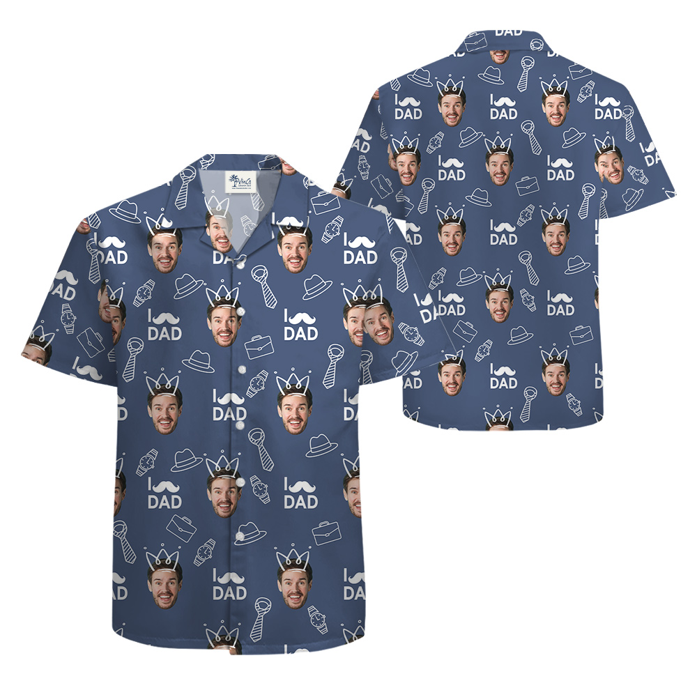I Love Dad Custom Face Navy Hawaiian Shirt