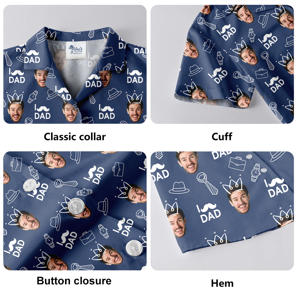 I Love Dad Custom Face Navy Hawaiian Shirt