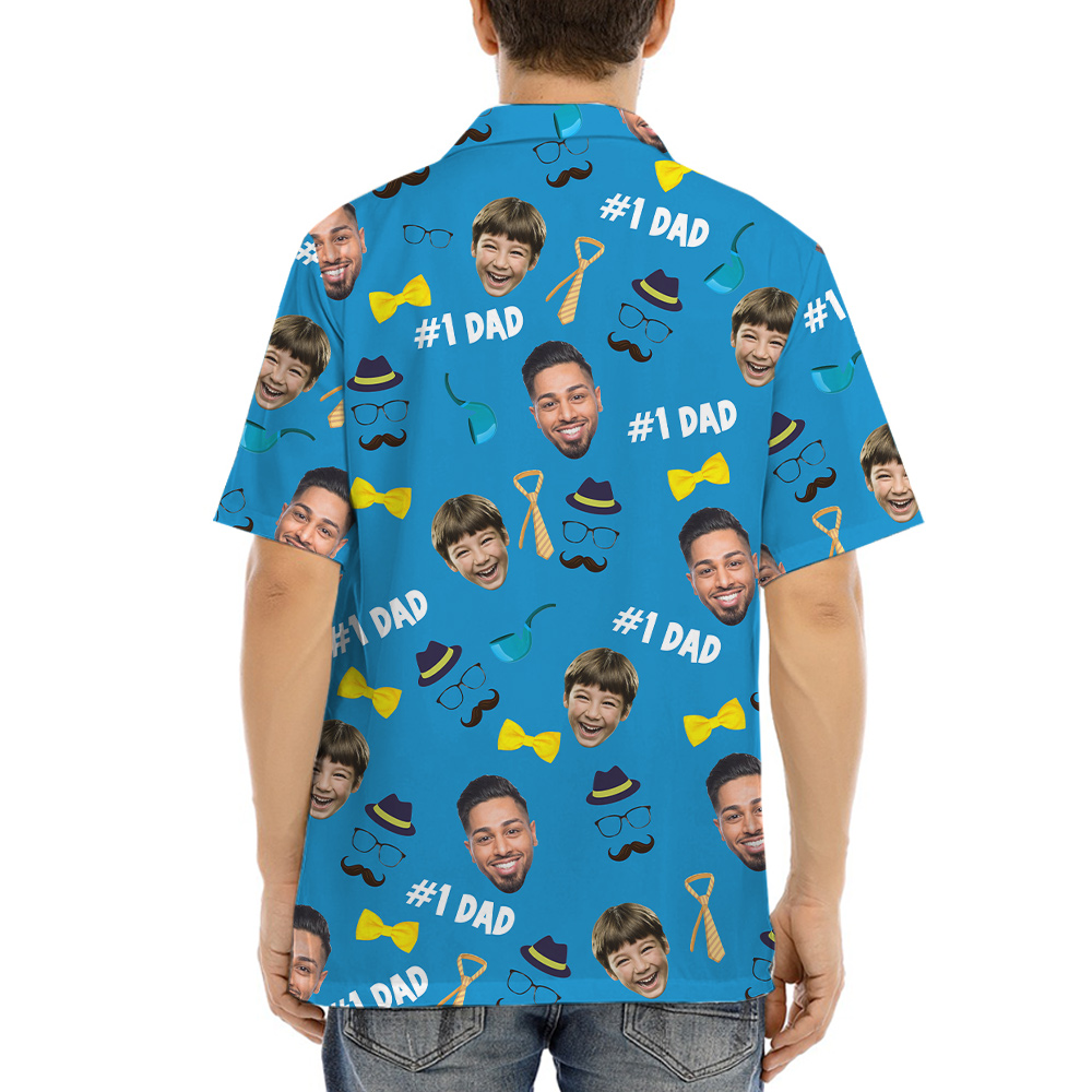 Number One Dad Custom Face Blue Hawaiian Shirt