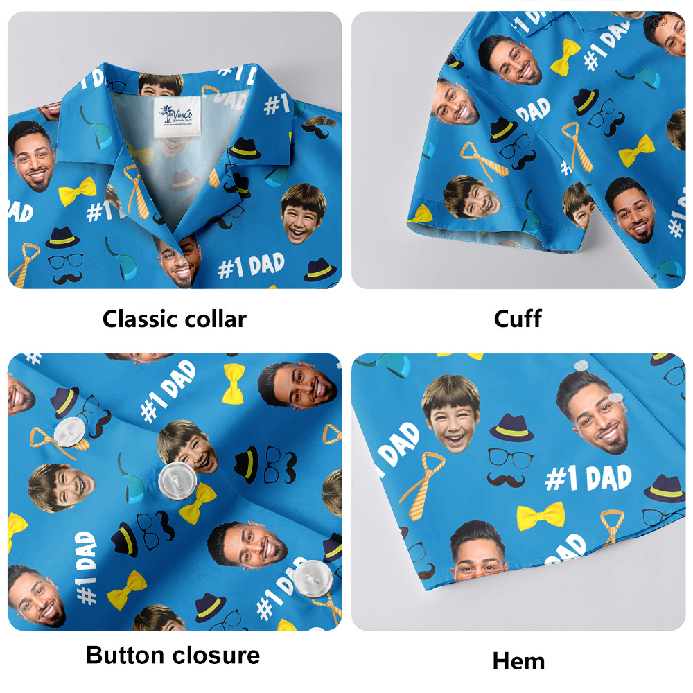 Number One Dad Custom Face Blue Hawaiian Shirt