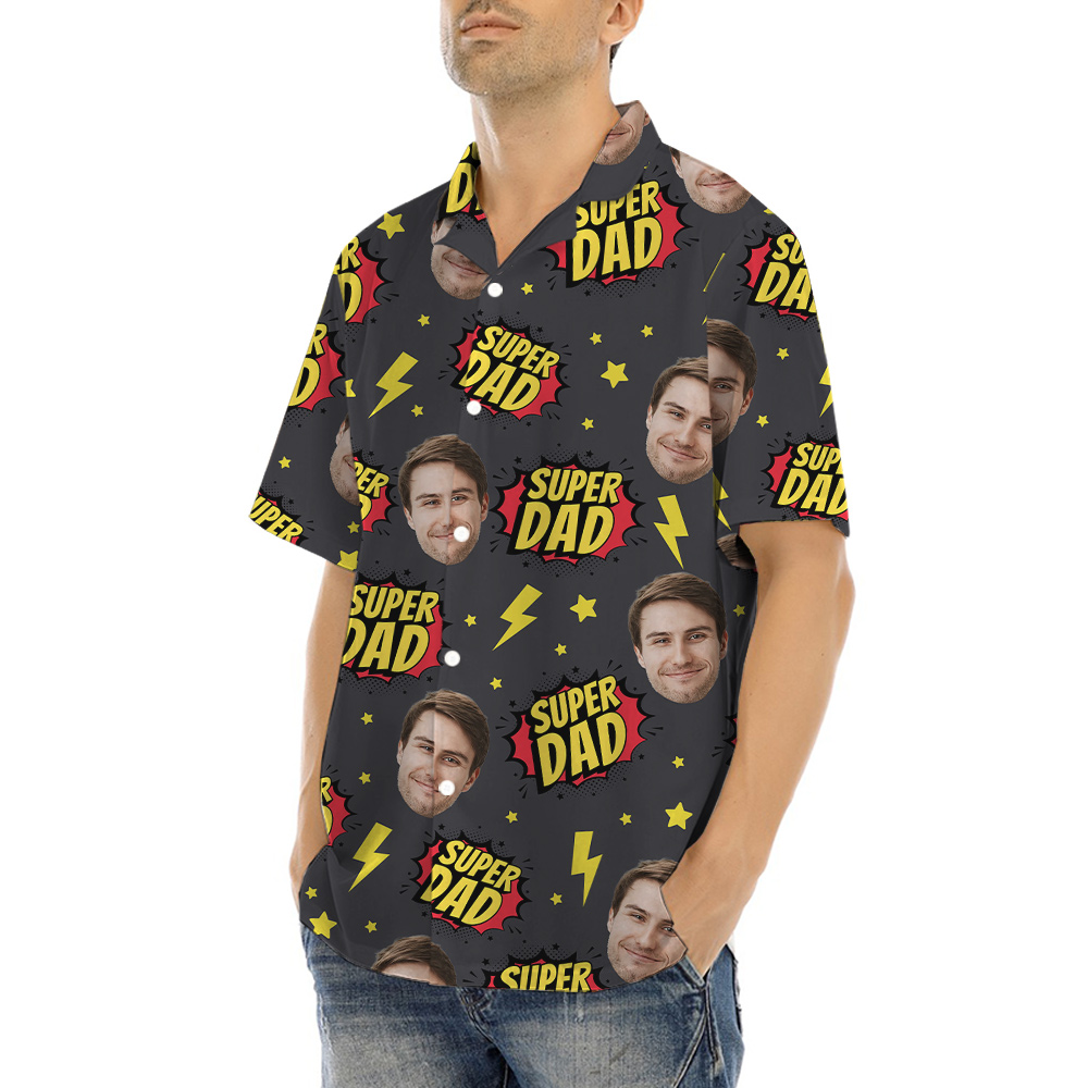 Father's Day Gift Super Dad Custom Face Hawaiian Shirt