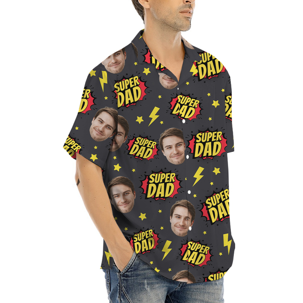 Father's Day Gift Super Dad Custom Face Hawaiian Shirt