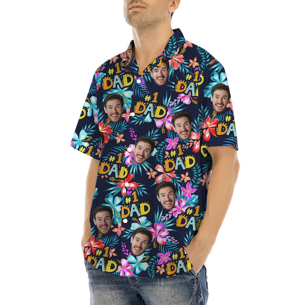 Daddy Number One Personalized Hawaiian Shirt With Faces