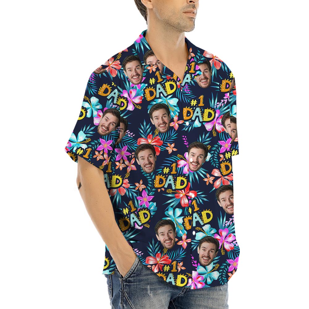 Daddy Number One Personalized Hawaiian Shirt With Faces