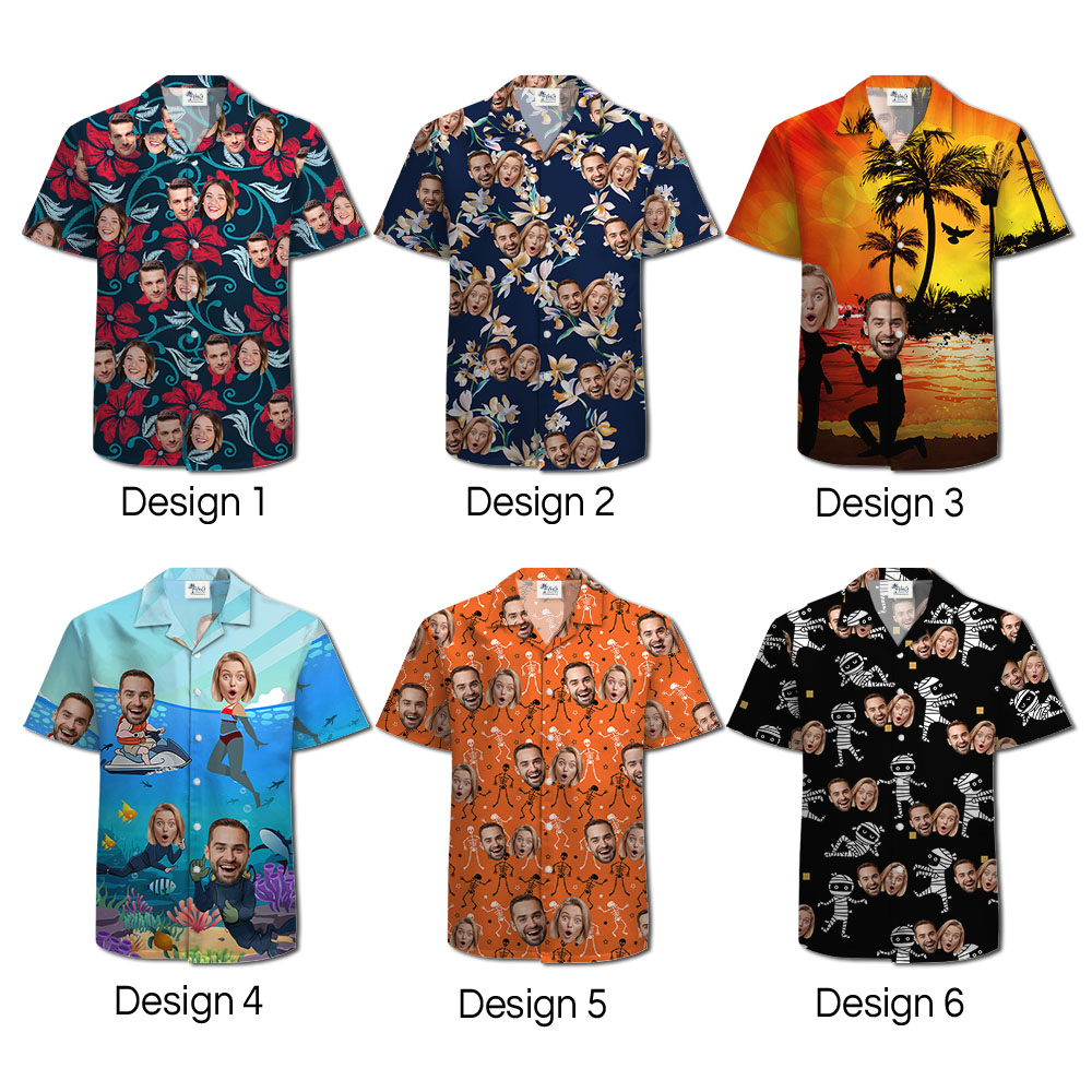 Custom Couple Faces Hula Button Up Shirts