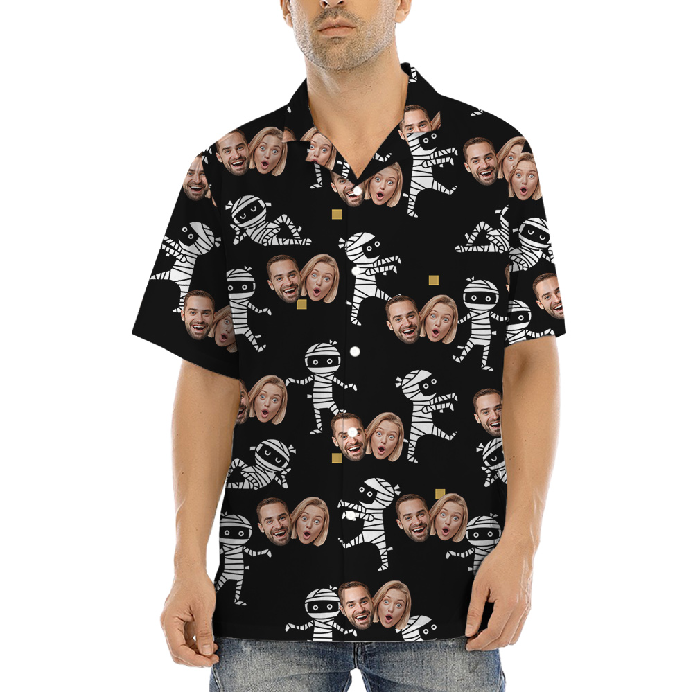 Custom Couple Faces Hula Button Up Shirts
