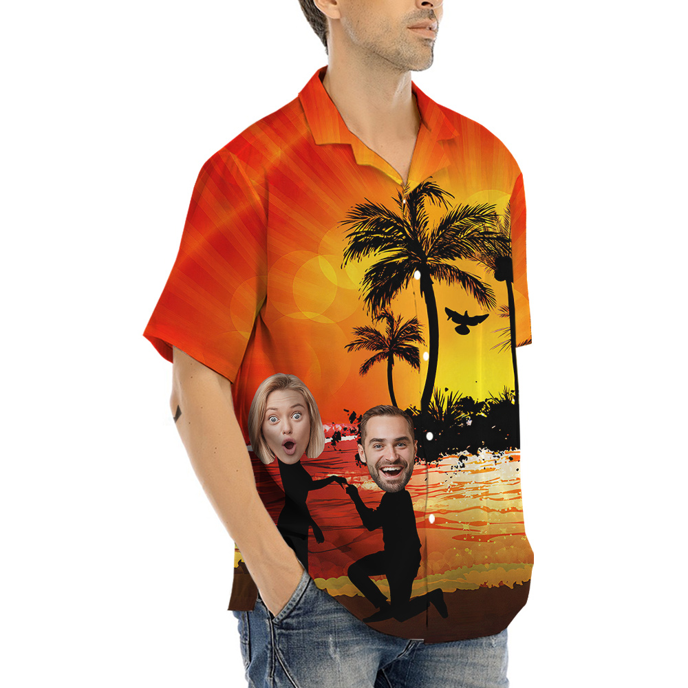Custom Couple Faces Hula Button Up Shirts