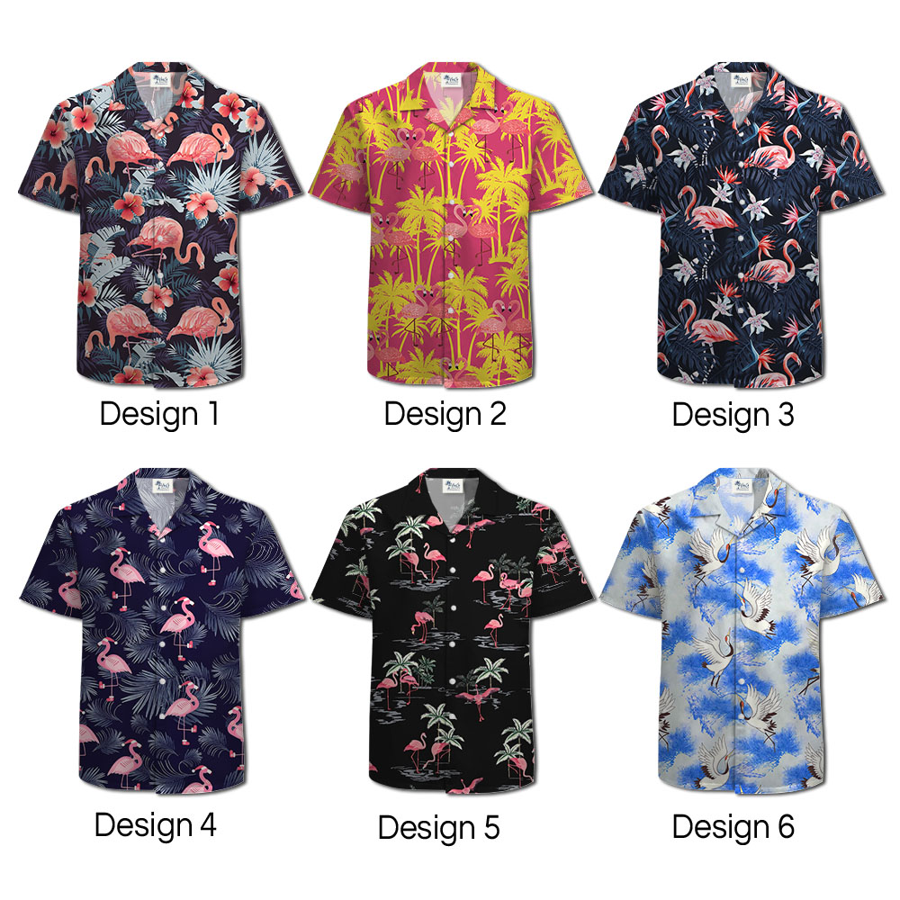 Flamingo Hawaiian Short Sleeves Shirts For Men