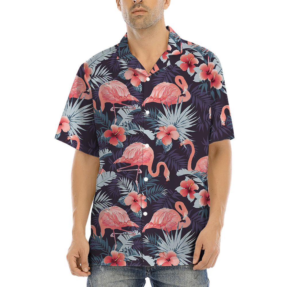 Flamingo Hawaiian Short Sleeves Shirts For Men