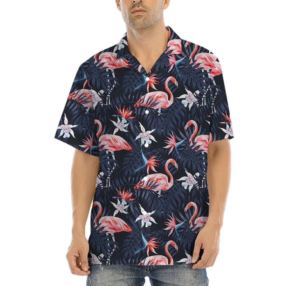 Flamingo Hawaiian Short Sleeves Shirts For Men