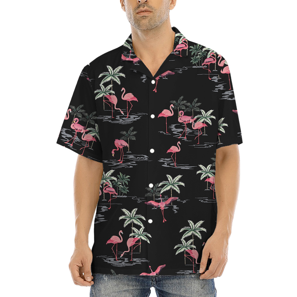Flamingo Hawaiian Short Sleeves Shirts For Men