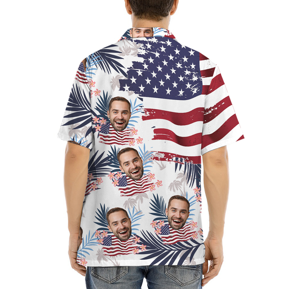 Custom Face American Flag Tropical Patriotic Hawaiian Men's Shirt