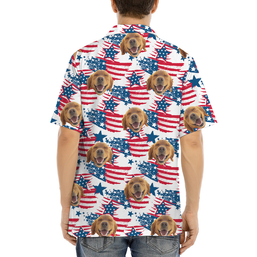 Funny Custom Dog Face 4th Of July Hawaiian Button Up Shirt