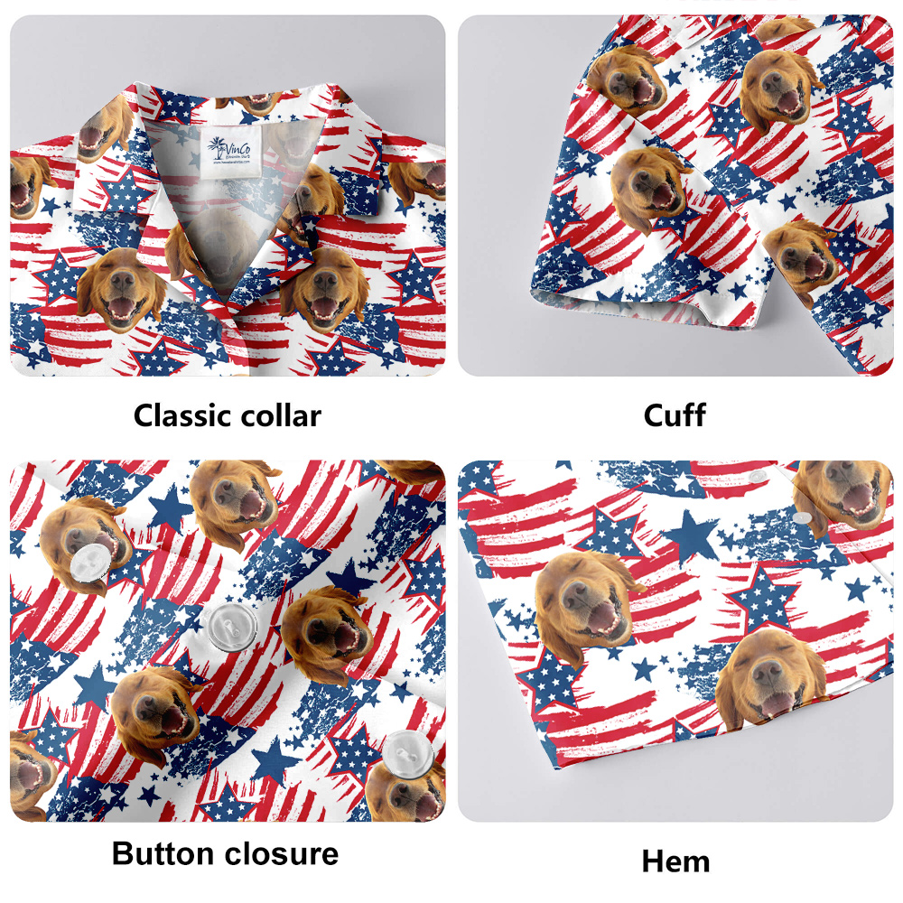 Funny Custom Dog Face 4th Of July Hawaiian Button Up Shirt