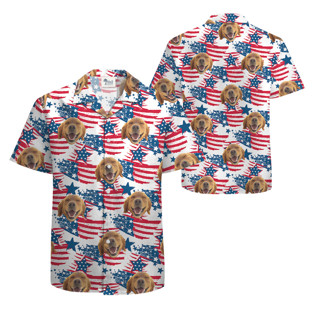 Funny Custom Dog Face 4th Of July Hawaiian Button Up Shirt