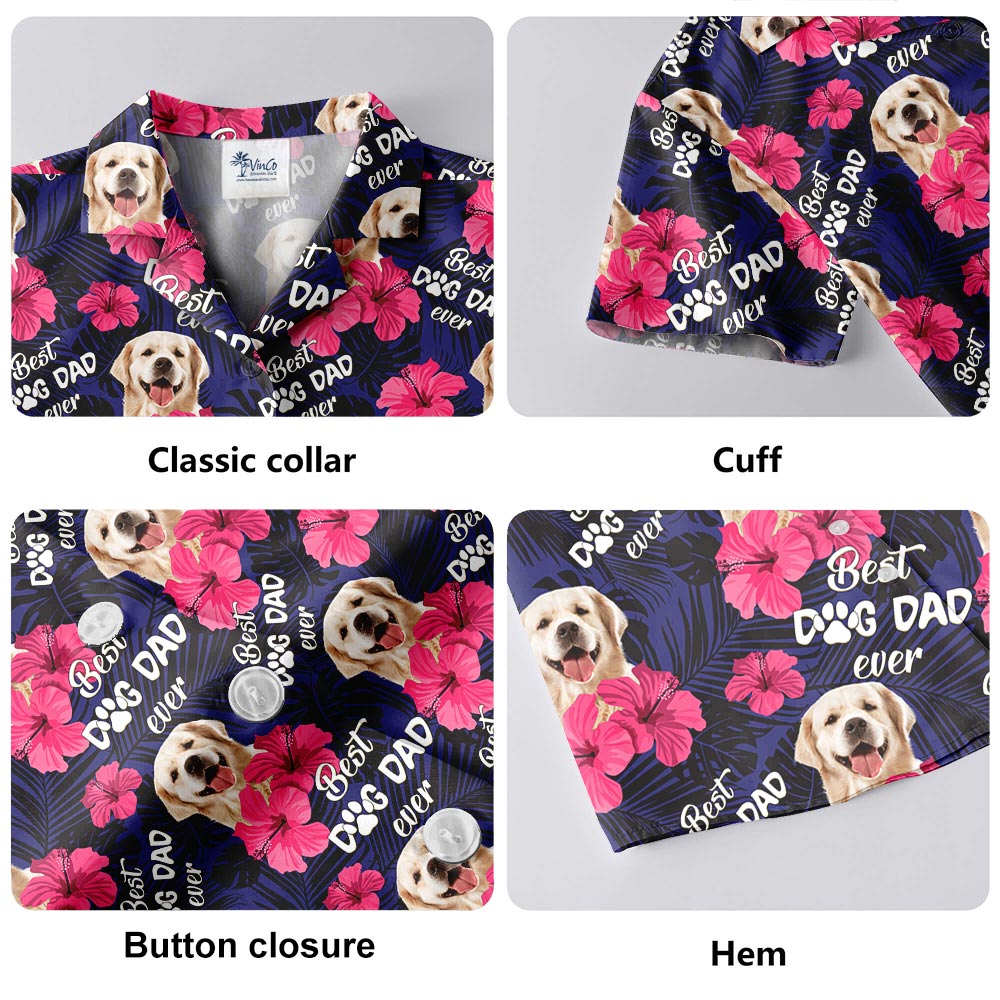 Floral Dog Dad Men's Aloha Shirt With Custom Pet