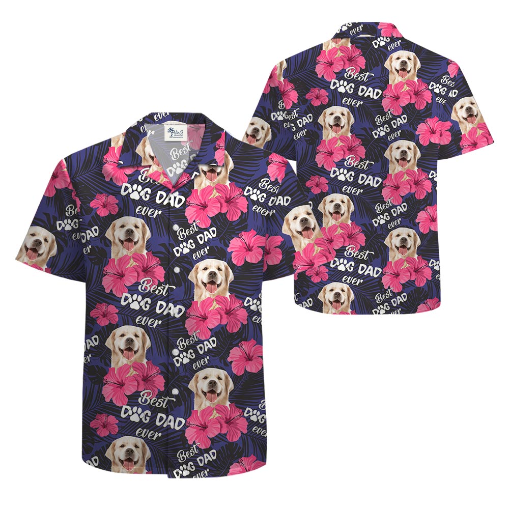 Floral Dog Dad Men's Aloha Shirt With Custom Pet